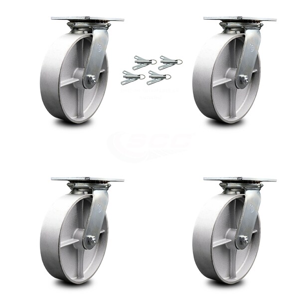 8 Inch Semi Steel Caster Set with Ball Bearings and Swivel Locks